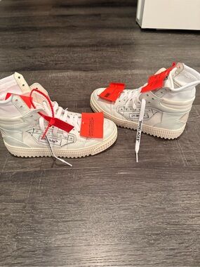 Off-White High-Top Sneakers in White with Red Tags